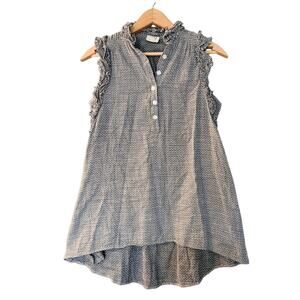 Women's SBJ Austin Sleeveless Blouse Grey White High-Low Hem Raw Edge 1 US 2/4